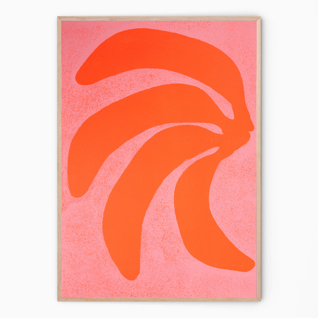 Colorful wall art in bright orange I Handmade poster Enkel Art Studio