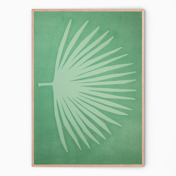 Mint green botanical print with palm branch I Handmade poster Enkel Art Studio