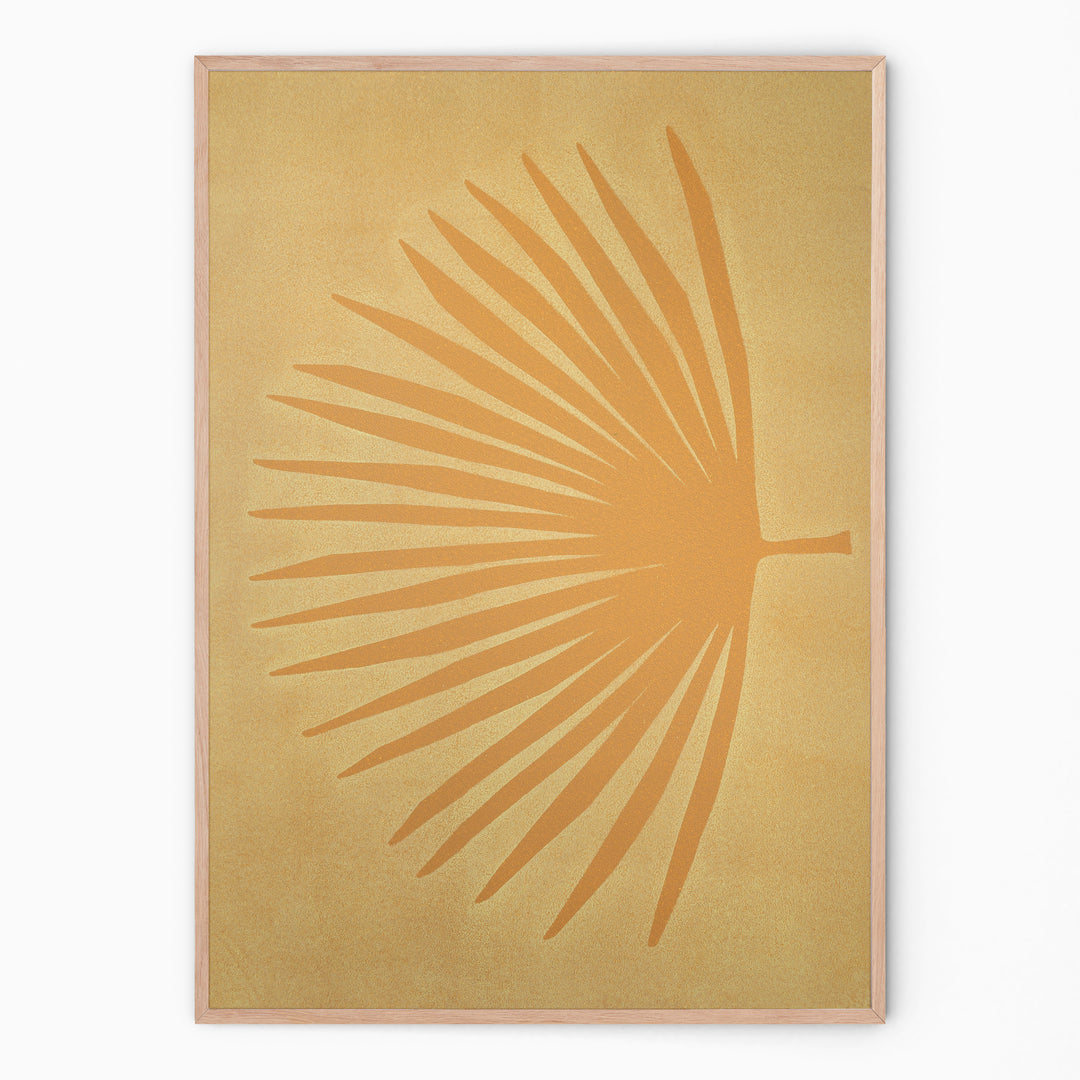 Sandy yellow botanical print with palm branch I Handmade poster Enkel Art Studio