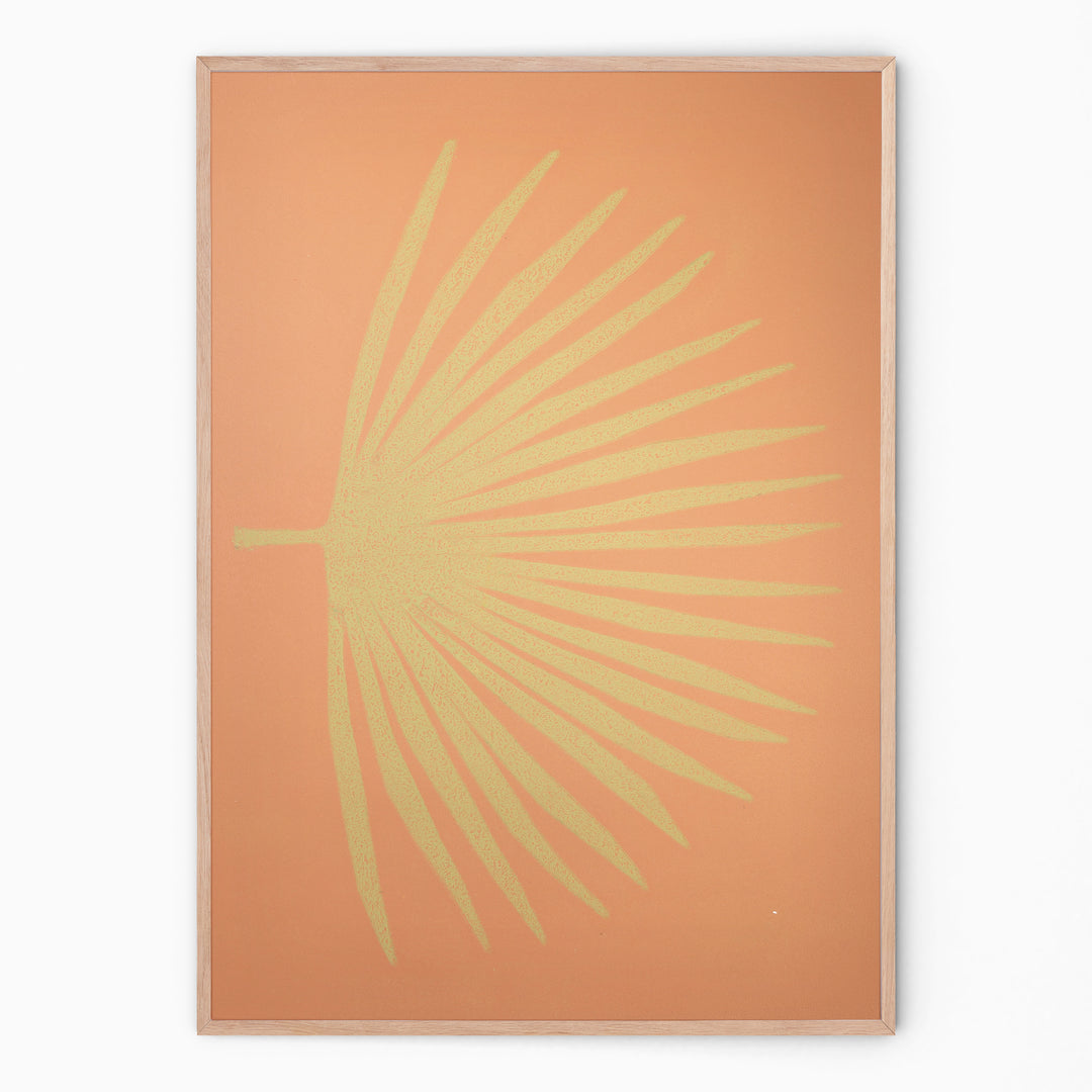 Peachy botanical print with palm branch I Handmade poster Enkel Art Studio