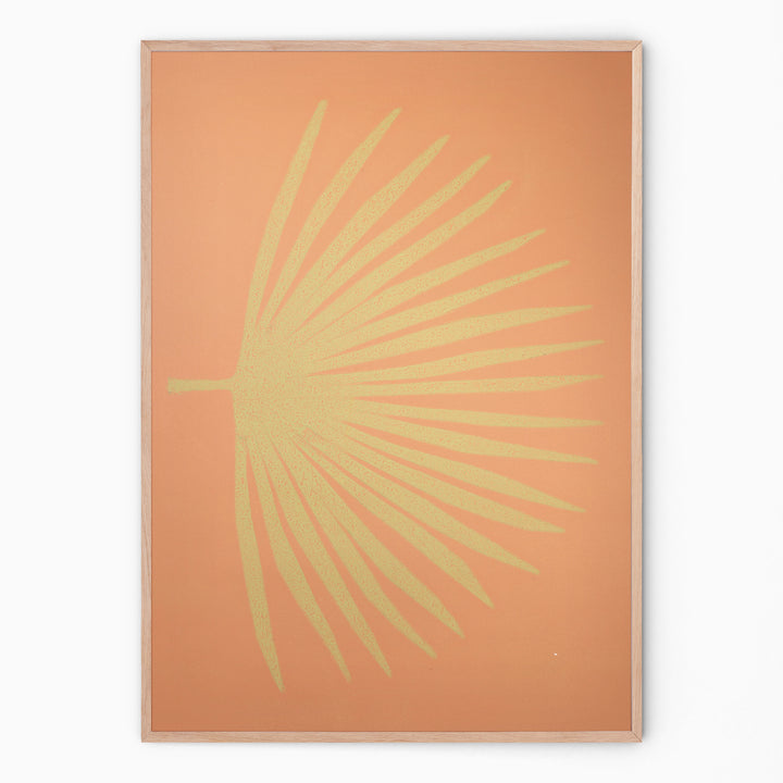 Peachy botanical print with palm branch I Handmade poster Enkel Art Studio