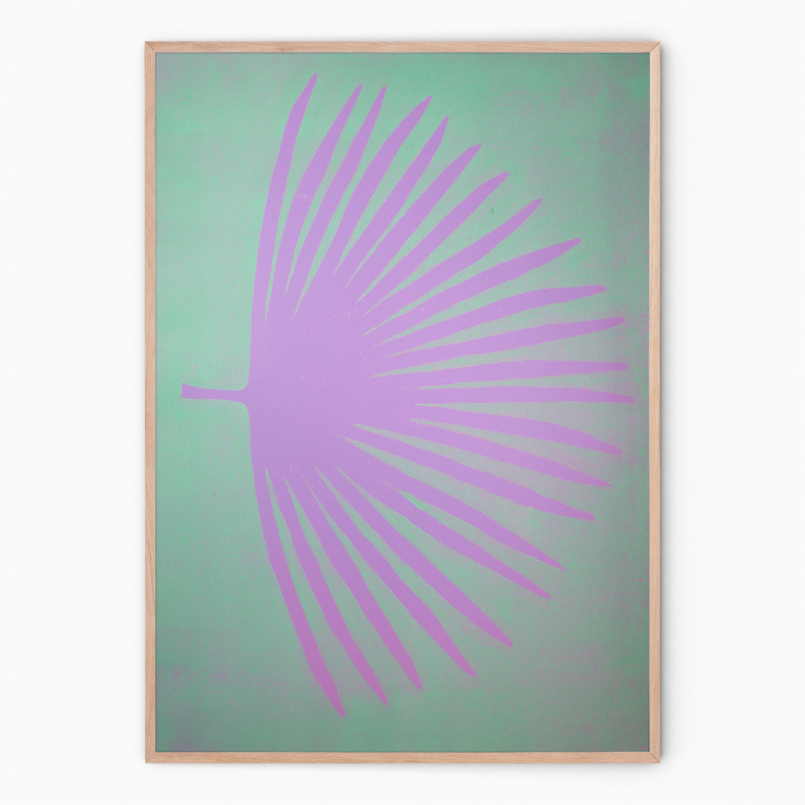 Jade and lilac botanical print with palm branch I Handmade poster Enkel Art Studio