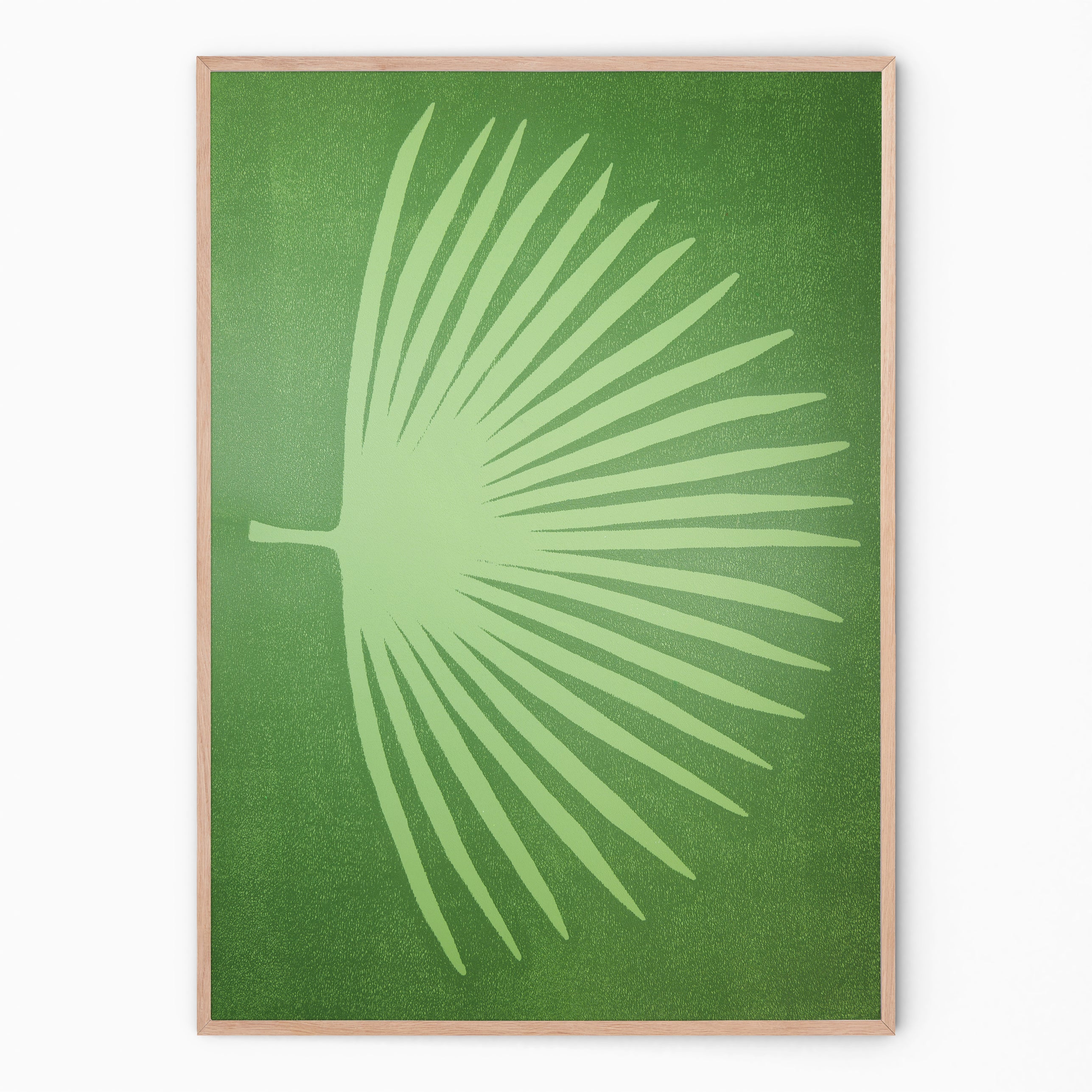 Grass green botanical print with palm branch I Handmade poster Enkel Art Studio