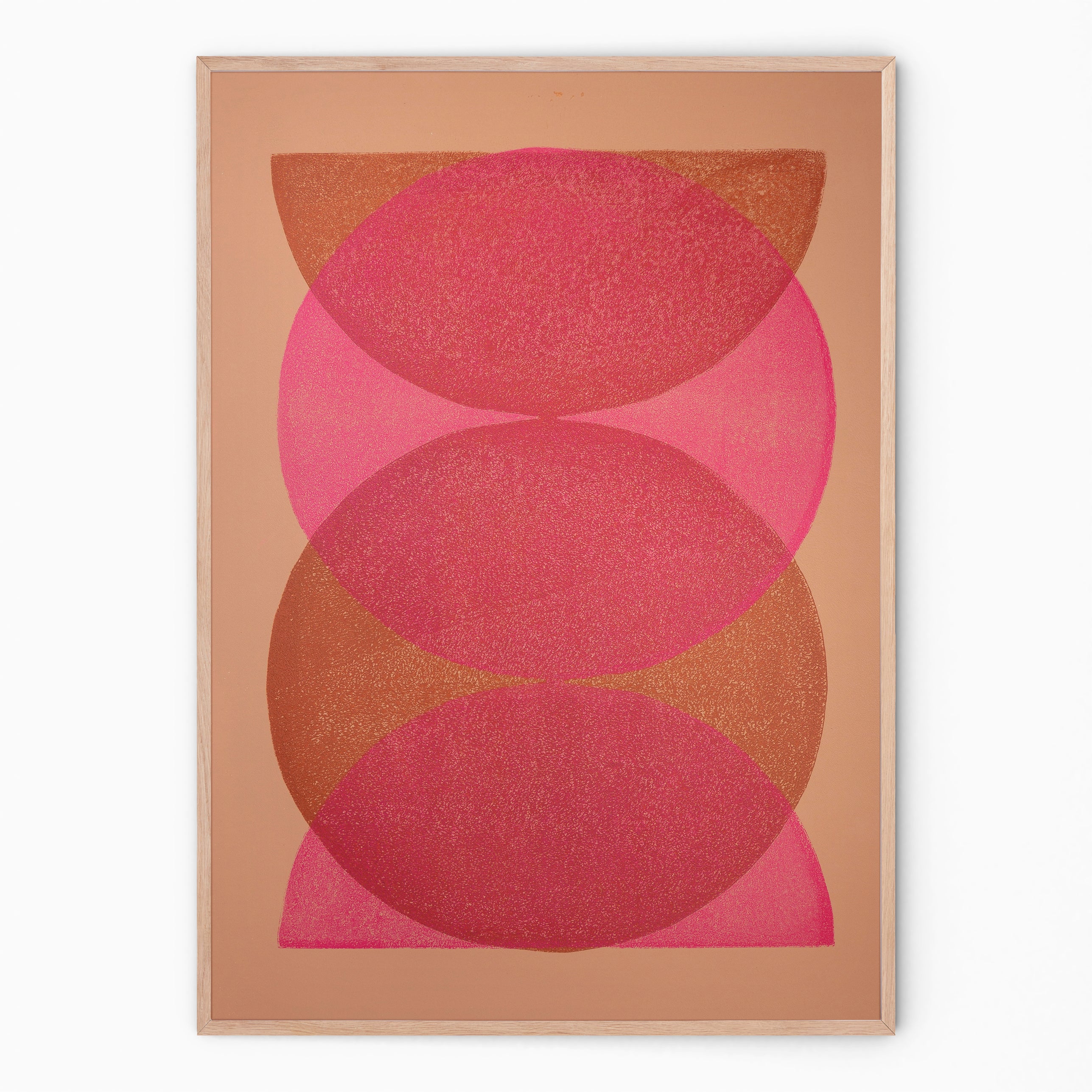 Pink and ochre Round wall decoration I Handmade poster Enkel Art Studio