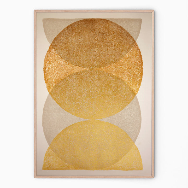 Large wall art in light beige and gold circular forms I Handmade poster Enkel Art Studio