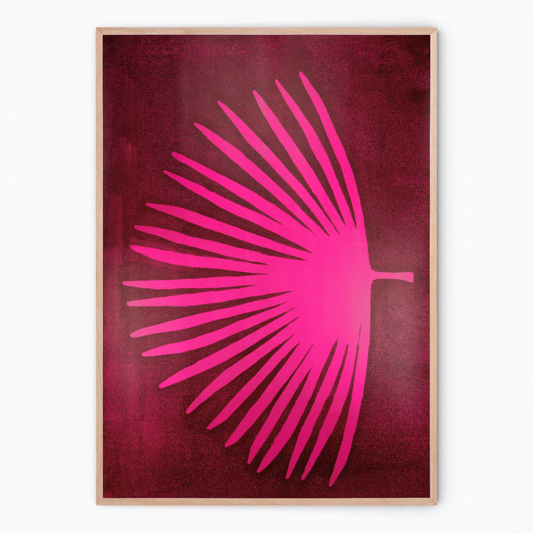 Fuchsia botanical print with palm branch I Handmade poster Enkel Art Studio