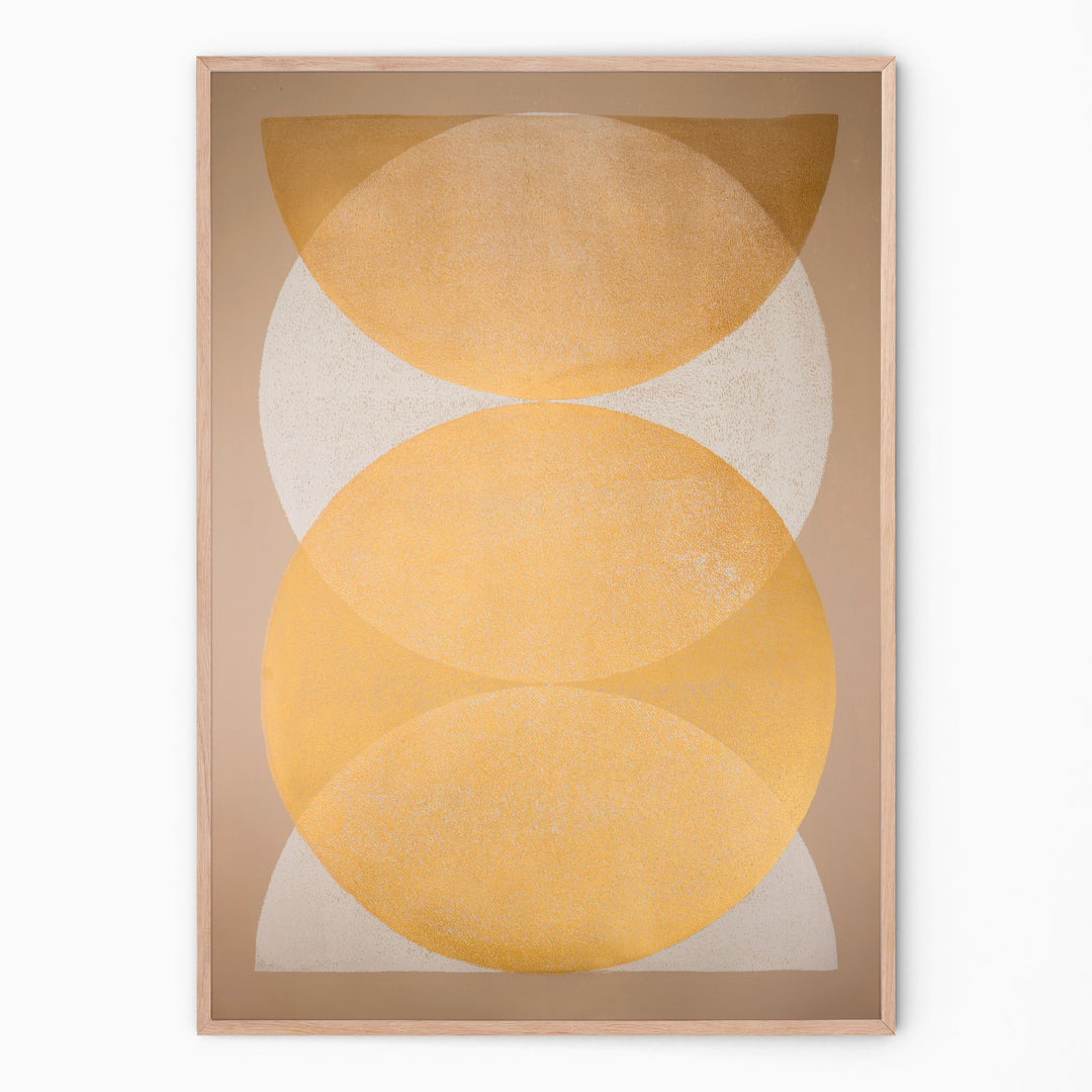 Large wall art in beige and gold circular forms I Handmade poster Enkel Art Studio